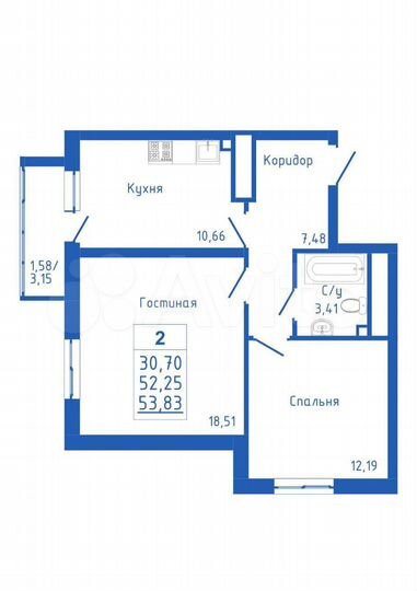 2-к. квартира, 53,8 м², 17/25 эт.