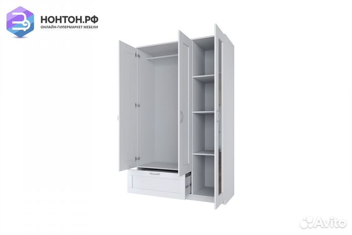 Шкаф трехстворчатый Сириус белый с одним ящиком