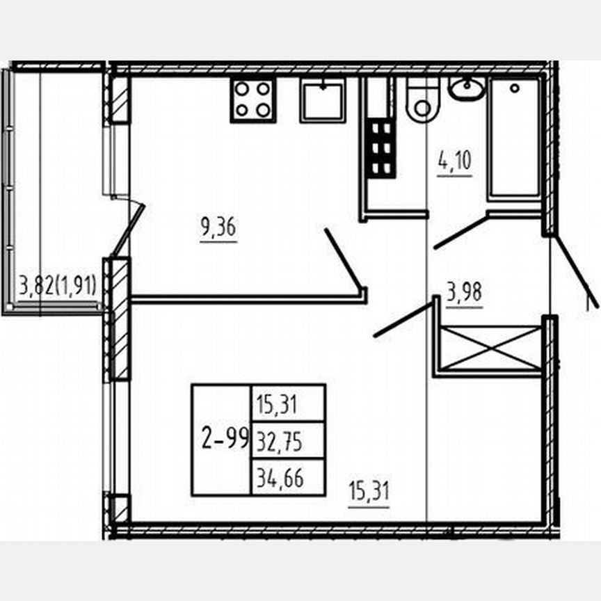 1-к. квартира, 32,8 м², 4/4 эт.