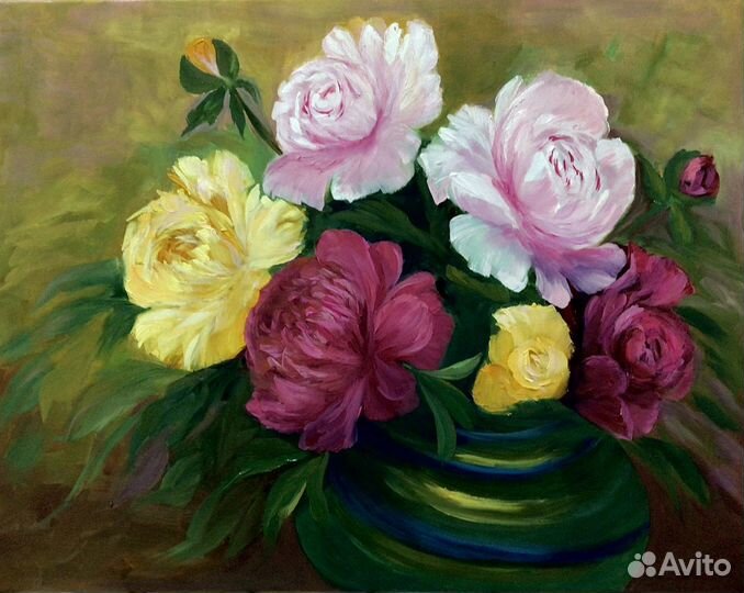 Картина»Яркие пионы» холст масло 40 х50 см