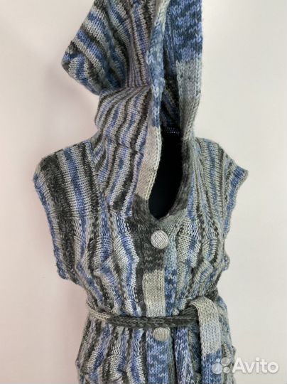 Кардиган длинный женский теплый голубой