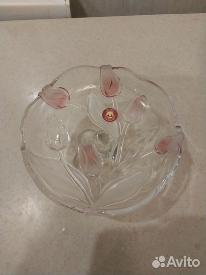 Ваза для фруктов цветное стекло на ножке