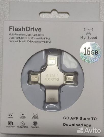 Usb флешка 4 в1 USB+IP+Type-C+Micro sd 256 гб