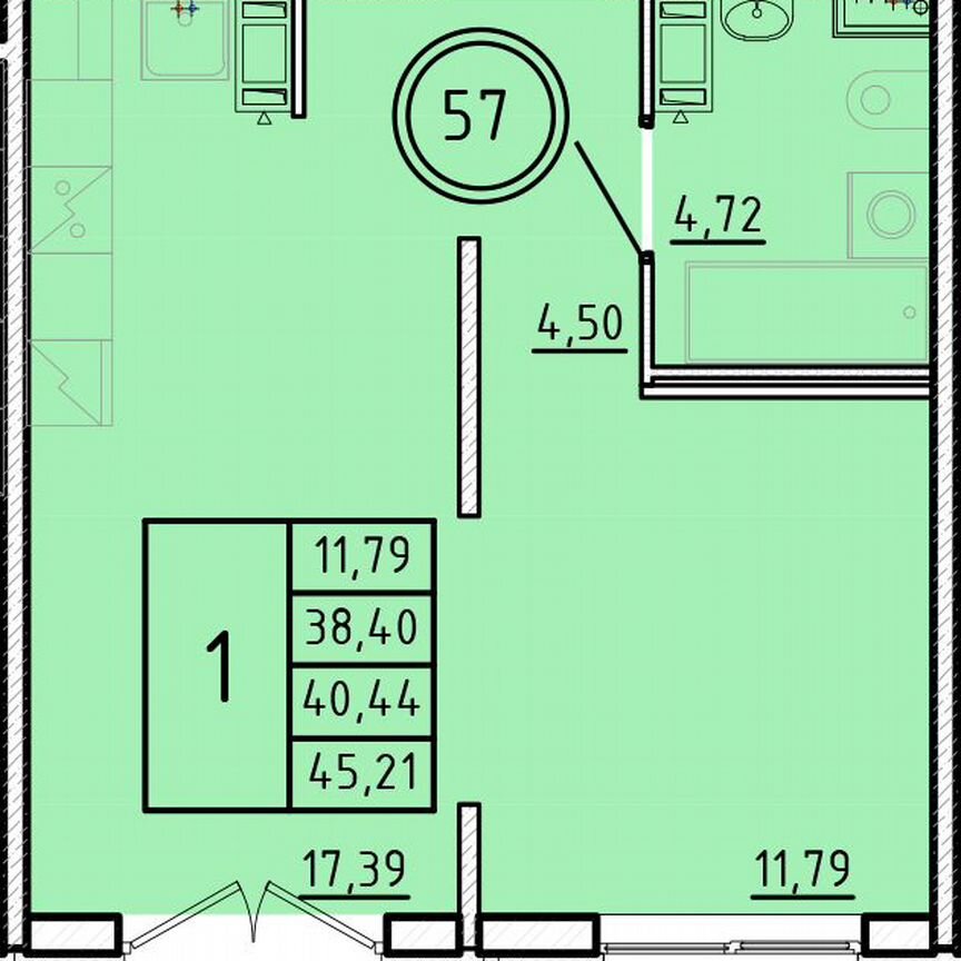 1-к. квартира, 38,4 м², 3/4 эт.