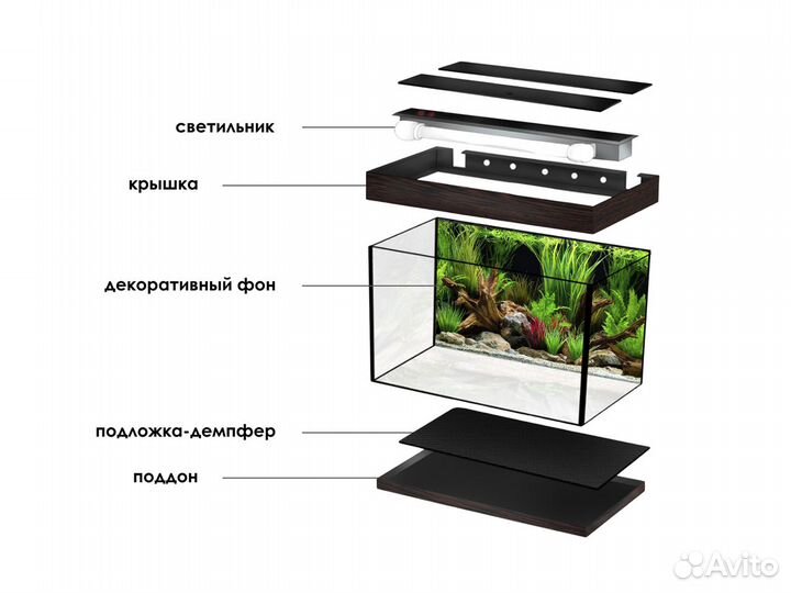 Аквариум панорамный 200л с LED-освещением