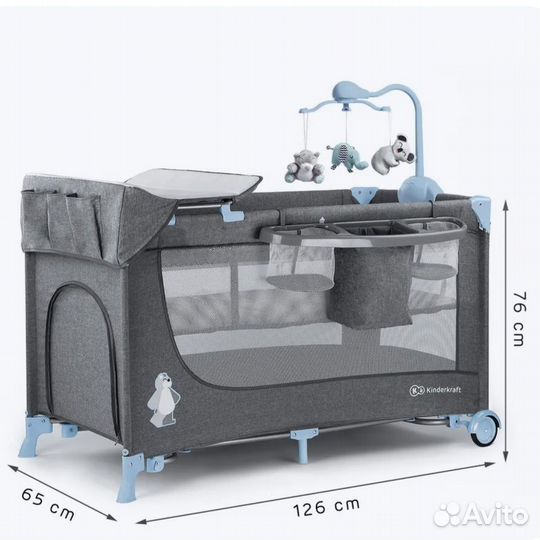 Манеж-кровать Kinderkraft Joy Blue с аксессуарами