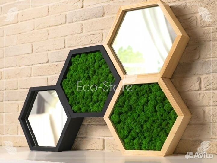 Полка сота из мха без подсветки