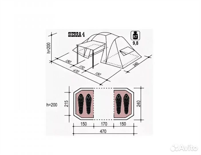 4 местная палатка с 2 комнатами новая, в наличии