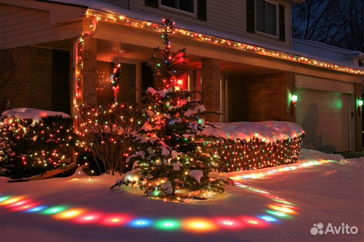 Установка гирлянд, Новогоднее украшение домов гирл