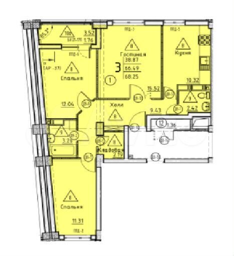 3-к. квартира, 68,7 м², 7/18 эт.