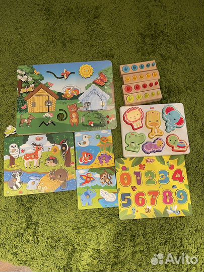 Рамки вкладыши, бизиборд и цилиндры Монтессори