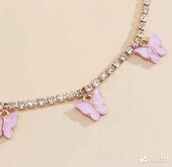 Чокер золотистый с бабочками (разные цвета)