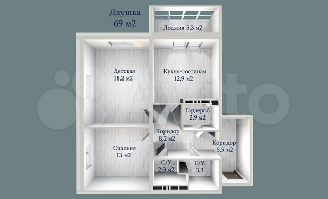 2-к. квартира, 68,4 м², 7/18 эт.