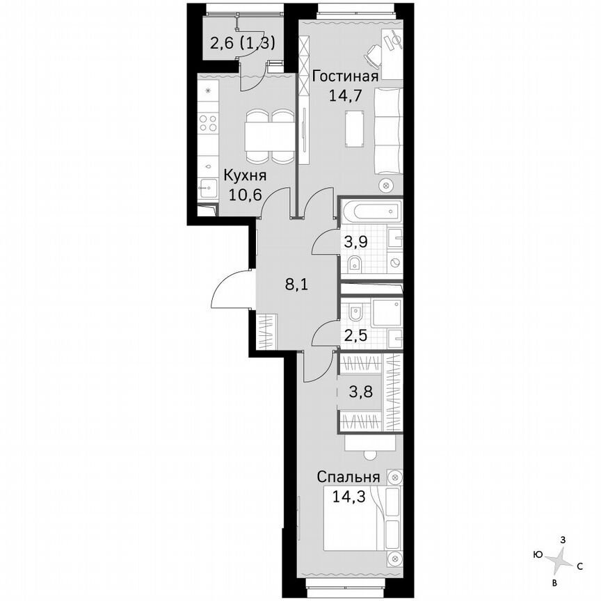2-к. квартира, 59,4 м², 29/29 эт.