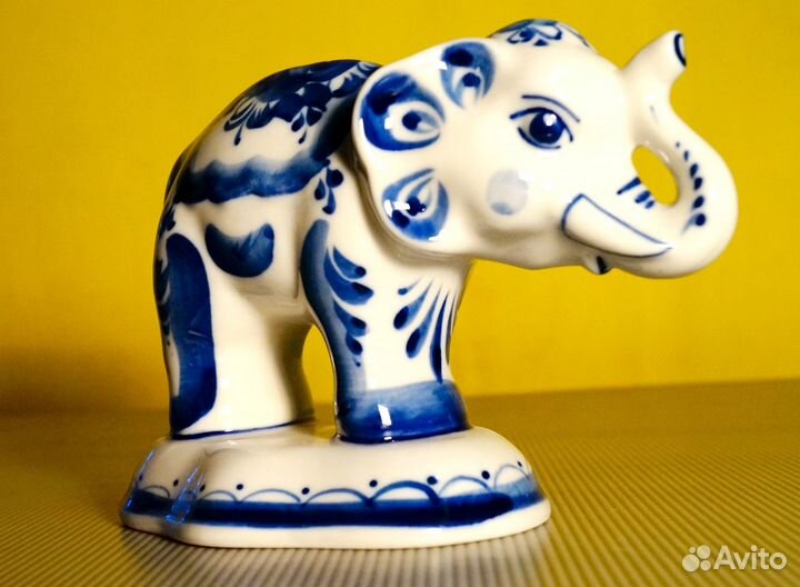 Гжель Слон Цирк Фарфор Фигурка Статуэтка