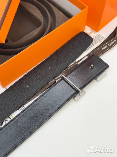 Двухсторонний ремень Hermes кожаный чёрный