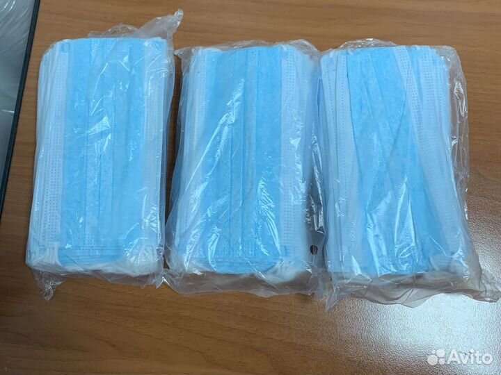 Маска медицинская трехслойная, голуб. 50 шт