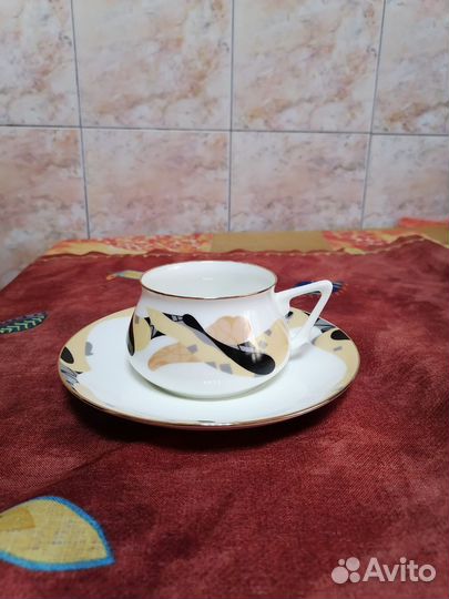 Чашка с блюдцем фарфор Карамель