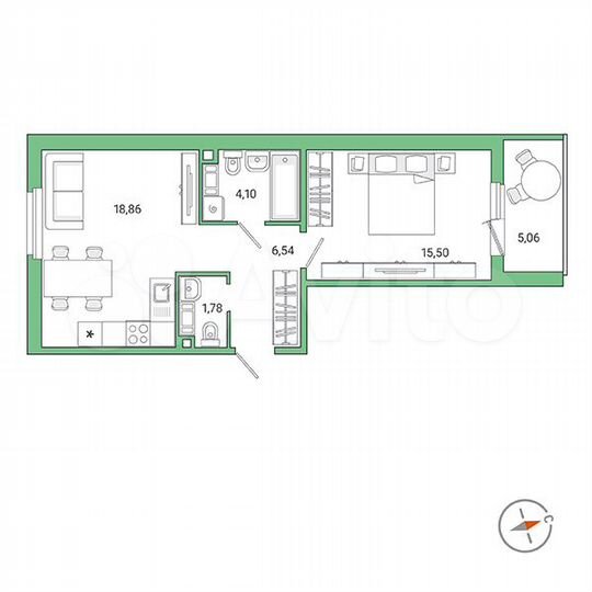 1-к. квартира, 49,3 м², 4/9 эт.