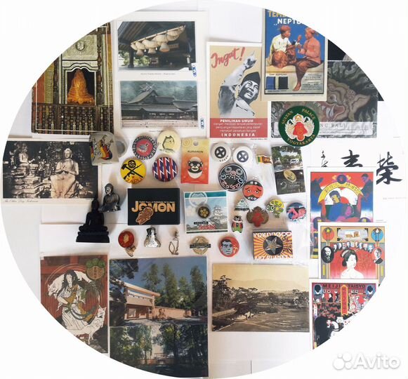 Значки и пины, открытки, статуэтки из разных стран