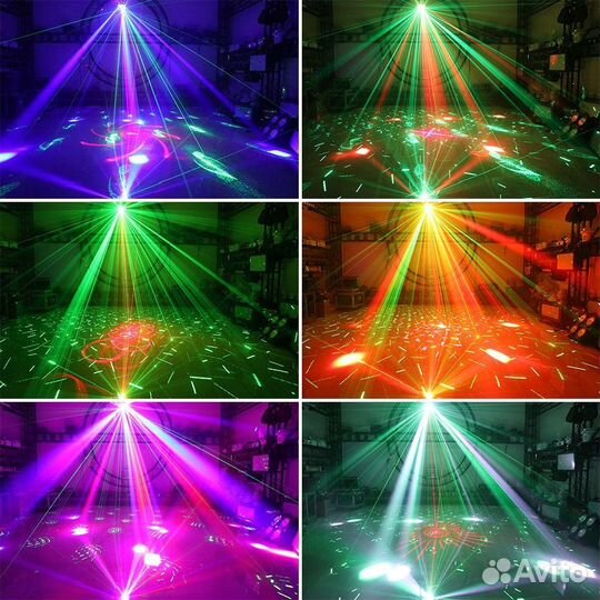 Светомузыка 3в1: бабочка/дерби+лазер+стробоскоп