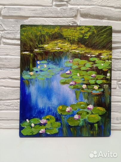 Картина с Кувшинками маслом на холсте 30 на 25