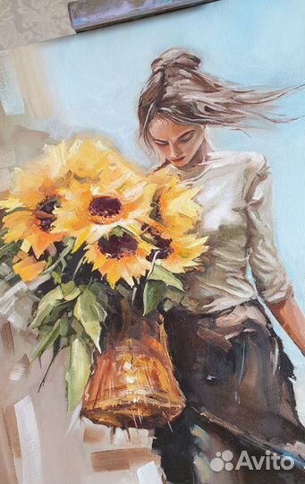 Картина девушка с подсолнухами