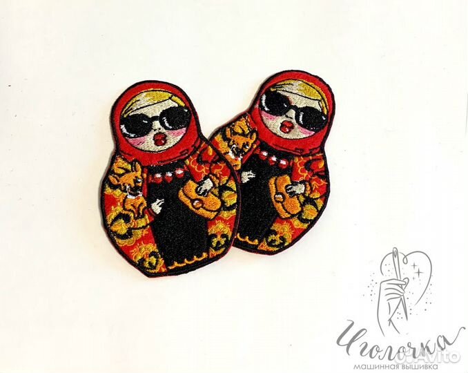 Брошь Матрешка вышитая