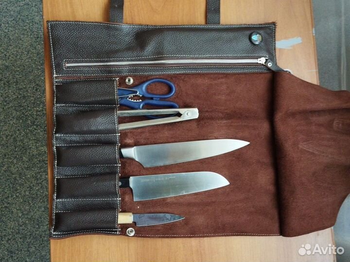 Скрутка для ножей кожаная, на 3 ножа
