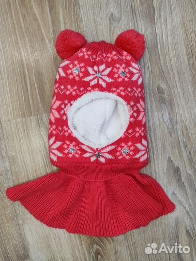 Шапка шлем для девочки 1-2 года зима