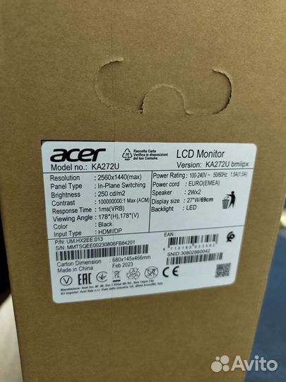 Монитор Acer KA272Ubiipx 27