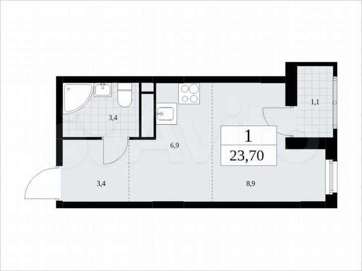 Квартира-студия, 23,7 м², 14/16 эт.
