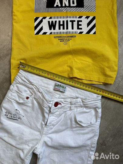 Белые шорты и желтая футболка
