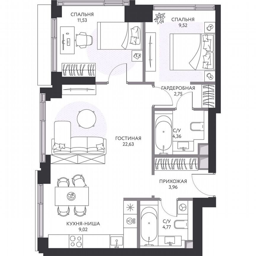 2-к. квартира, 69,1 м², 21/41 эт.