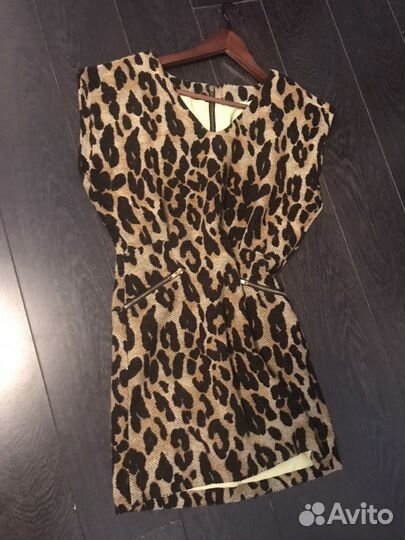Платье шерстяное леопард S