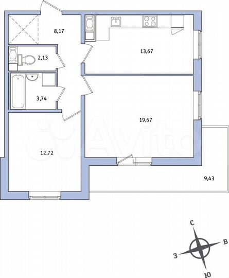 2-к. квартира, 64,8 м², 8/9 эт.