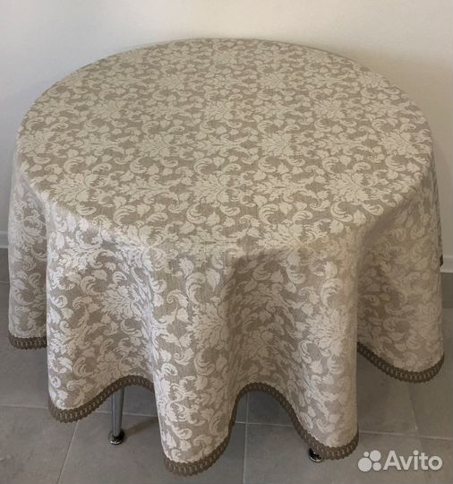 Скатерть круглая 166см -№26-1, полульняная