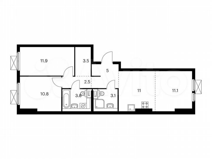 3-к. квартира, 62,7 м², 8/25 эт.