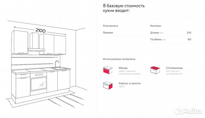 Кухонный гарнитур Модена в натуральном шпоне