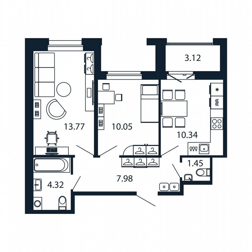 2-к. квартира, 49,5 м², 12/12 эт.