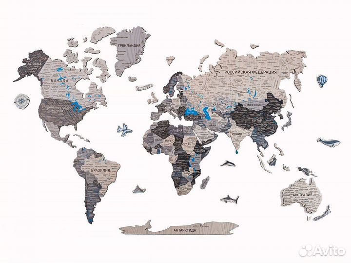 Деревянная карта мира из дерева настенная, Мытищи