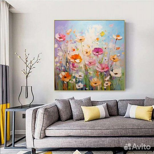 Картина маслом на холсте Летние цветы Текстурная