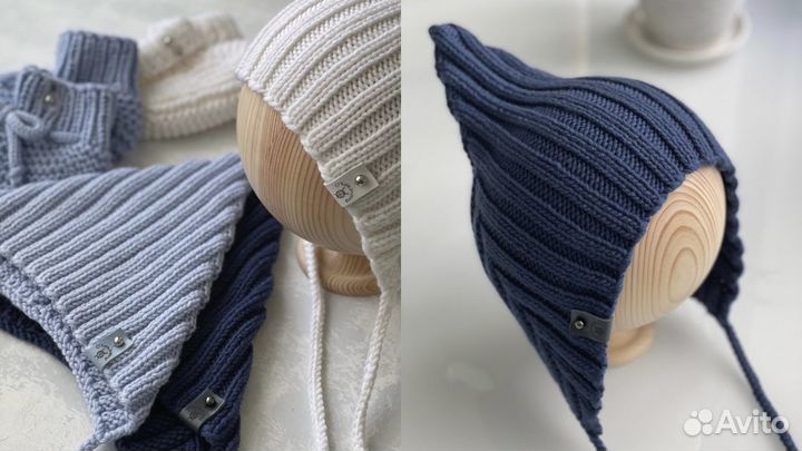 Новая шапочка для малыша синяя на 1-2г