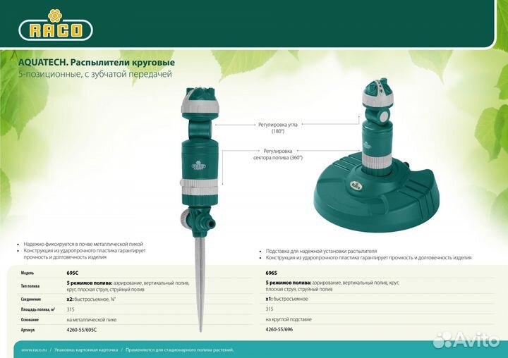 Распылитель круговой Raco Aquatech 695С 315 м2