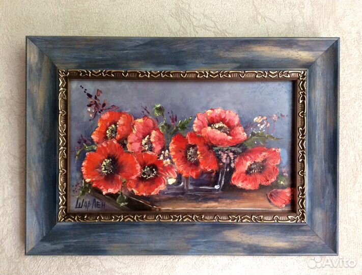 Картина маслом Маки, натюрморт с цветами