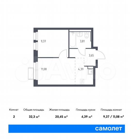 2-к. квартира, 32,3 м², 15/17 эт.