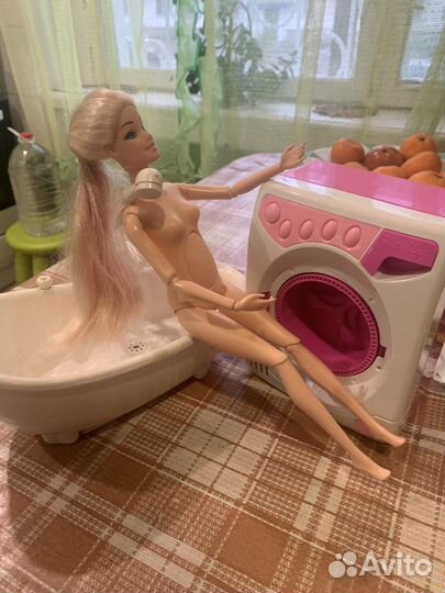 Кукла Барби,Ванная, стиральная машина для барби