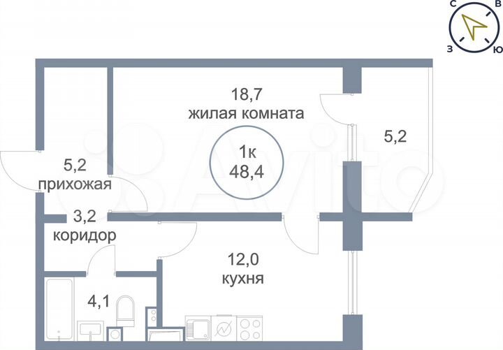1-к. квартира, 48,4 м², 6/17 эт.