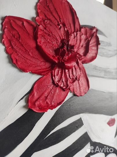 Картина Барельеф 35*40 с объемным цветком