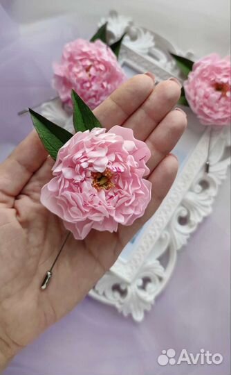 Брошь с пионом, брошь-пин для пальто или свитера